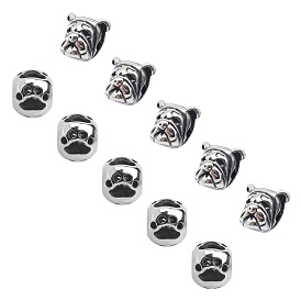 Unicraftale 304 Stainless Steel Beads, Bulldog Head & Rondelle with Dog Footprint