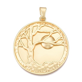 Plating Alloy Big Pendants, Flat Round with Tree & Moon, Lead Free & Nickel Free & Cadmium Free