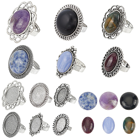 Набор для изготовления кольца на палец своими руками, включая бант, цветок и овальное регулируемое кольцо из сплава, натуральные и синтетические смешанные каменные кабошоны