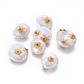 Natural Cultured Freshwater Pearl Beads, with Synthetic Turquoise, Nuggets