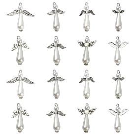 40шт. 8 стили акриловые подвески с имитацией жемчуга и сплава, с петлями из старинного серебра, ангельские прелести