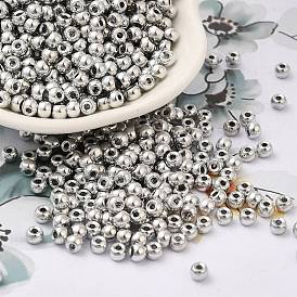 Metallic Colours Plated Glass Seed Beads, Round Hole, Round