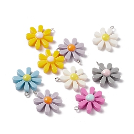 Opaque Resin Pendants, with Platinum Tone Iron Loops, Sunflower Charms