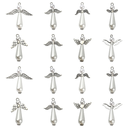 40шт. 8 стили акриловые подвески с имитацией жемчуга и сплава, с петлями из старинного серебра, ангельские прелести