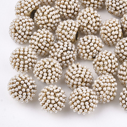 Boutons en plastique imitation perle abs, avec plastique ccb et laiton, 1-trou, ronde