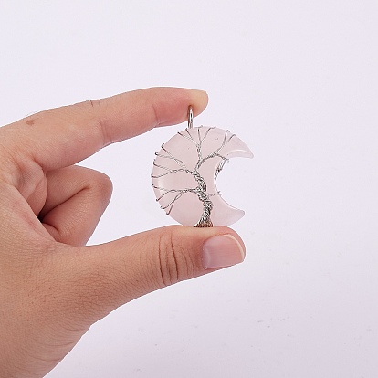 3 шт. 3 стильные подвески из натурального драгоценного камня, обернутые проволокой, с платиновой и латунной фурнитурой, луна