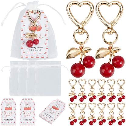 20 шт. подвесные брелки из цинкового сплава с эмалью, вишня, 20 шт. Прямоугольные бумажные подарочные бирки с надписью «Спасибо» и принтом ви, с 1 пучком пеньковой веревки, 20 шт. мешочки из органзы для хранения ювелирных изделий