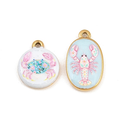 Printed 304 Stainless Steel Pendants, Oval/Flat Round Charms, Colorful