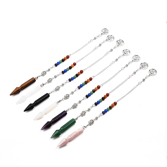 Чакра тема драгоценный камень остроконечный биолокационный маятник, с платиновыми латунными цепочками и круглыми бусинами, стрелка