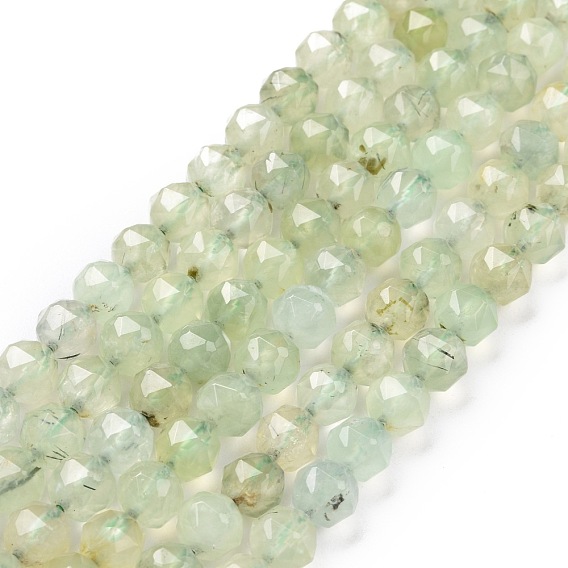 Natural Prehnite Beads Strands, Star Cut Round Beads, Faceted