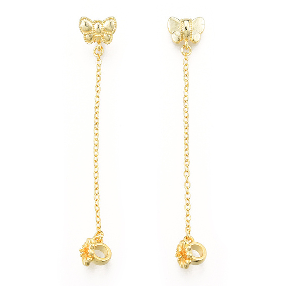Brass Beads, with Chain, Nickel Free, Butterfly with Flower