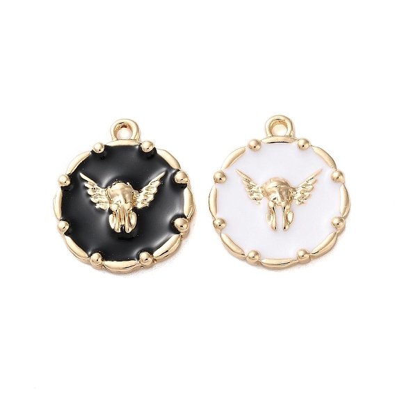 Цинк подвески эмали сплава, золотые, плоский круглый с подвеской в виде ангела-купидона
