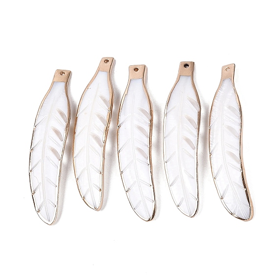 Крупные подвески, вырезанные из натуральных раковин., латунные подвески в виде перьев с оправой, золотой свет