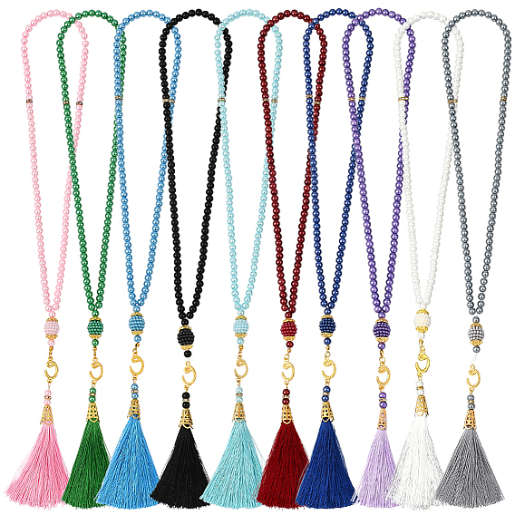 10 шт. 10 Цвета круглые стеклянные бусины с имитацией жемчуга, подвесные украшения с кисточками из полиэстерового шелка