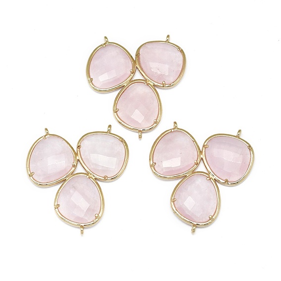 Gemstone Chandelier Component Links, 3 Loop Connectors, with Brass Findings, Faceted, Golden