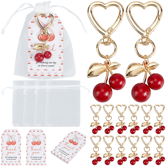 20 шт. подвесные брелки из цинкового сплава с эмалью, вишня, 20 шт. Прямоугольные бумажные подарочные бирки с надписью «Спасибо» и принтом ви, с 1 пучком пеньковой веревки, 20 шт. мешочки из органзы для хранения ювелирных изделий