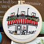 DIY Pizza Store Pattern Embroidery Starter Kit, Cross Stitch Kit Including Imitation Bamboo Frame, Carbon Steeln Pins, Cloth and Colorful Threads