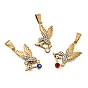 304 Stainless Steel Rhinestone Pendants, Bird Charms, with 201 Stainless Steel Snap On Bails, Ion Plating(IP), Golden