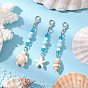 3Pcs Ocean Theme Synthetic Turquoise Charm & Glass Beads Pendant Decorations, with Lobster Claw Clasps, Starfish Turtle Conch