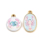 Pendentifs en acier inoxydable imprimés, breloques ovales/rondes plates, colorées
