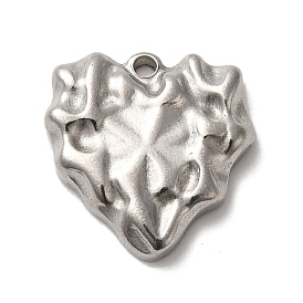 304 Stainless Steel Pendants, Textured Heart Charms