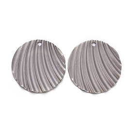 201 Stainless Steel Pendants, Textured, Flat Round with Wavy