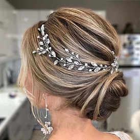 Banda para el cabello de boda con hojas de diamantes de imitación, Tocado de boda con cuentas para niñas y mujeres, decoración para fiesta de boda
