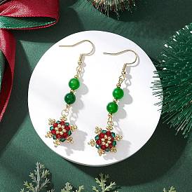 Стекло бисер мотаться серьги, снежинка, золотые