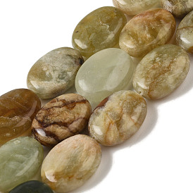 Natural Xiuyan Jade Beads Strands, Flat Oval