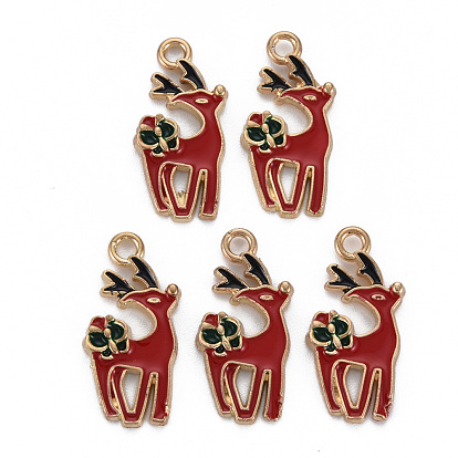 Alloy Enamel Pendants, Cadmium Free & Nickel Free & Lead Free, Reindeer, for Christmas, Light Gold