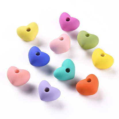 Perles acryliques, de Style caoutchouté, la moitié foré, cœur