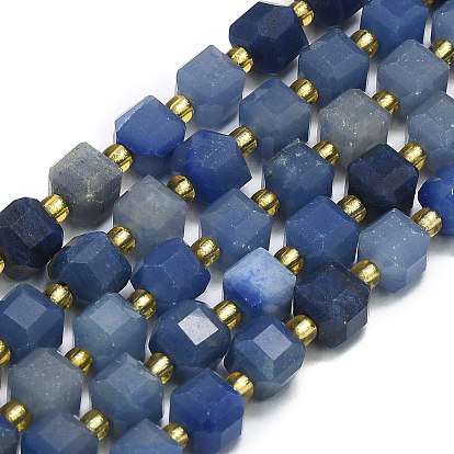 Нить из бусин авантюрина синего цвета, окрашенных натуральными красителями и подвергнутых термической обработке., граненые, кубические