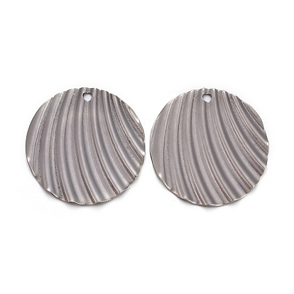 Pendentifs en acier inoxydable, , plat rond avec ondulé
