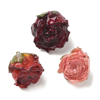 Латунные подвески на основе эпоксидной смолы, внутренние подвески из засушенных цветов, очарование цветка розы, с золотой петлей