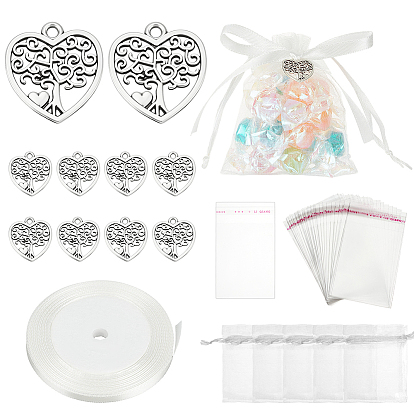 Наборы для самостоятельного изготовления подвески в виде сердца из сплава в тибетском стиле с изображением древа жизни., включают в себя целлофановые пакеты OPP, жемчужно-марлевые мешочки, Полиэфирная лента