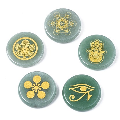 Cabochons de pierres fines naturelles, plat et circulaire avec motif mixte
