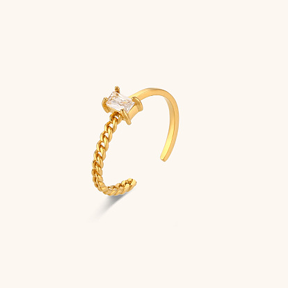 Asymmetrical Woven Chain Zircon Ring, 18K Gold Plated Stainless Steel Jewelry