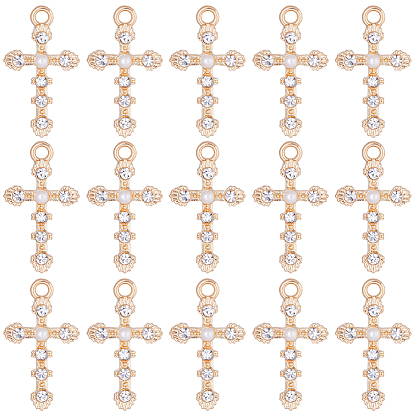 30подвески со стразами из сплава, с пластиковой имитацией жемчуга бусинами, крест прелести