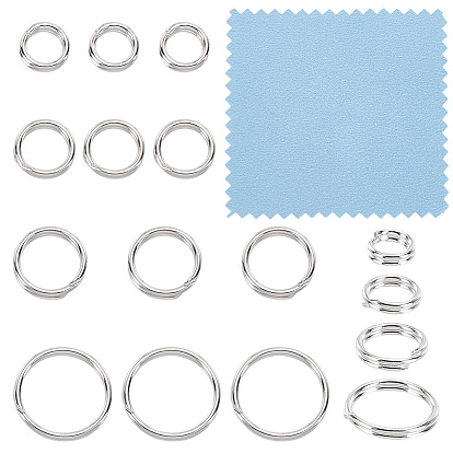 16 шт. 4 стили 925 разъемные кольца из стерлингового серебра, кольца прыжок двойной петли, круглые кольца, 1 с тканью для полировки ПК
