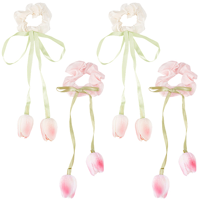 4шт. 2 цвета тюльпан полиэстер эластичные аксессуары для волос, для девочек или женщин, резинка для волос / резинки для волос