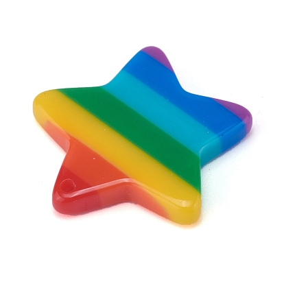 Plastic Stripe Pendants, Rainbow Star Charms