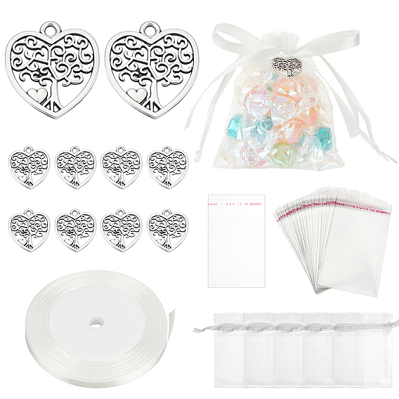 Наборы для самостоятельного изготовления подвески в виде сердца из сплава в тибетском стиле с изображением древа жизни., включают в себя целлофановые пакеты OPP, жемчужно-марлевые мешочки, Полиэфирная лента