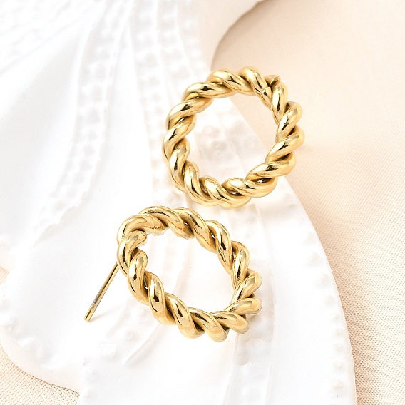 304 Stainless Steel Twist Rope Ring Stud Earrings for Woman