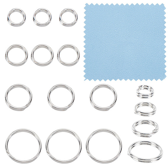 16 шт. 4 стили 925 разъемные кольца из стерлингового серебра, кольца прыжок двойной петли, круглые кольца, 1 с тканью для полировки ПК