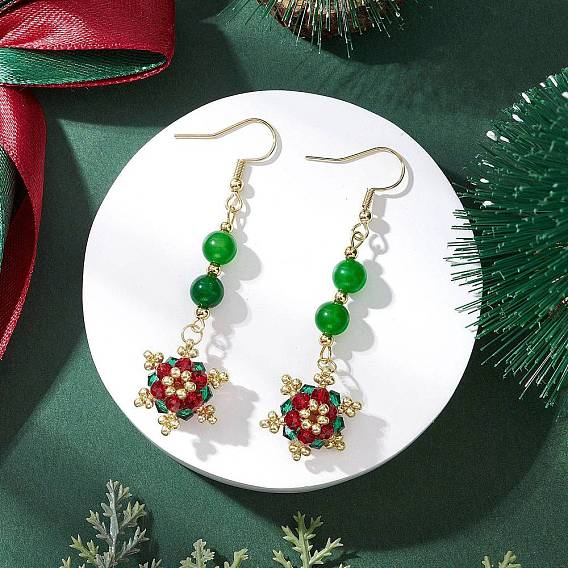 Стекло бисер мотаться серьги, снежинка, золотые