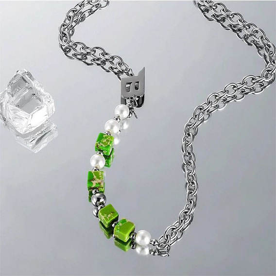 Буква «б» и акриловые кубические бусины салатового цвета 201 ожерелье из нержавеющей цепочки