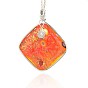 Handmade Lampwork Big Pendants, Gold Sand and Millefiori, with Platinum Plated Brass Findings, Rhombus Necklace Big Pendants,  64x52x10mm, Hole: 4x5mm