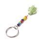 Handmade Procelain Keychain, with Glass Seed Bead and Iron Split Key Rings, Tortoise