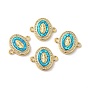 Rack Plating Brass Micro Pave Clear Cubic Zirconia Connector Charms, Oval Links with Synthetic Opal, Lead Free & Cadmium Free, Long-Lasting Plated