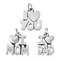 3 шт 3 стили 304 подвески из нержавеющей стали, Слово, я люблю папу, я люблю маму, я люблю тебя.